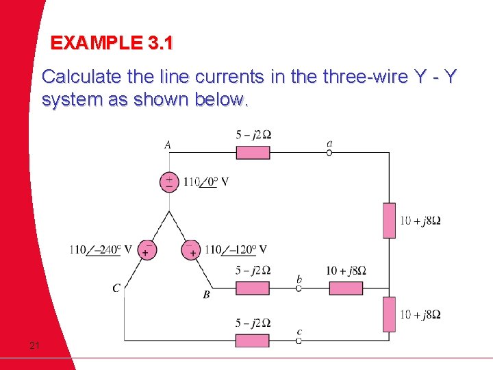 EXAMPLE 3. 1 Calculate the line currents in the three-wire Y - Y system