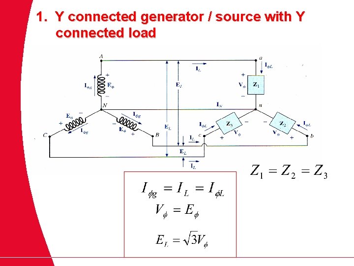 1. Y connected generator / source with Y connected load 