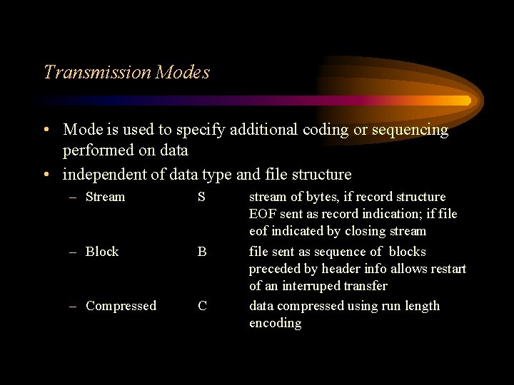 Transmission Modes • Mode is used to specify additional coding or sequencing performed on