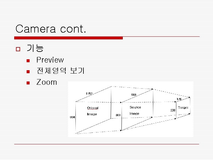 Camera cont. o 기능 n n n Preview 전체영역 보기 Zoom 