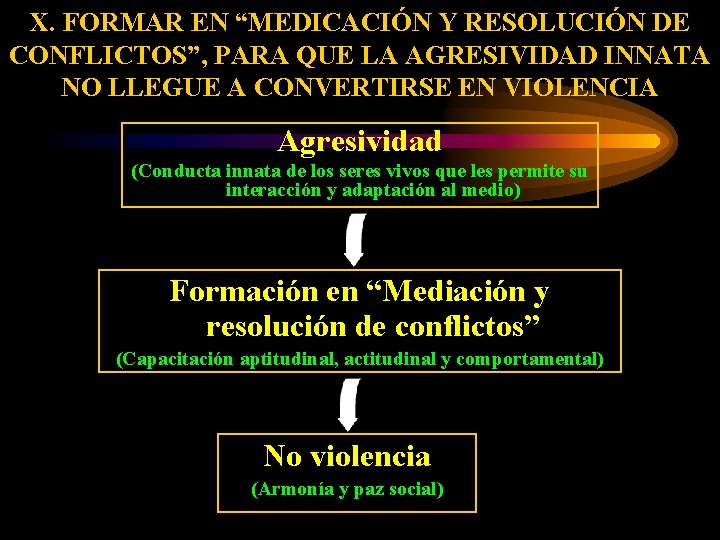 X. FORMAR EN “MEDICACIÓN Y RESOLUCIÓN DE CONFLICTOS”, PARA QUE LA AGRESIVIDAD INNATA NO