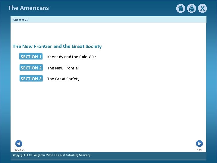 The Americans Chapter 28 The New Frontier and the Great Society SECTION 1 Kennedy