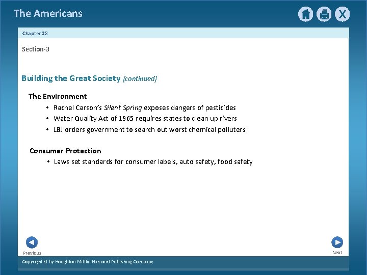 The Americans Chapter 28 Section-3 Building the Great Society {continued} The Environment • Rachel