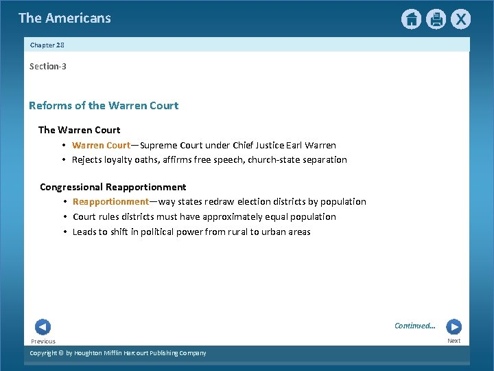 The Americans Chapter 28 Section-3 Reforms of the Warren Court The Warren Court •