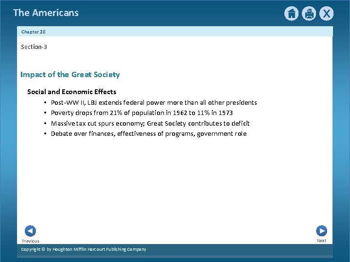 The Americans Chapter 28 Section-3 Impact of the Great Society Social and Economic Effects