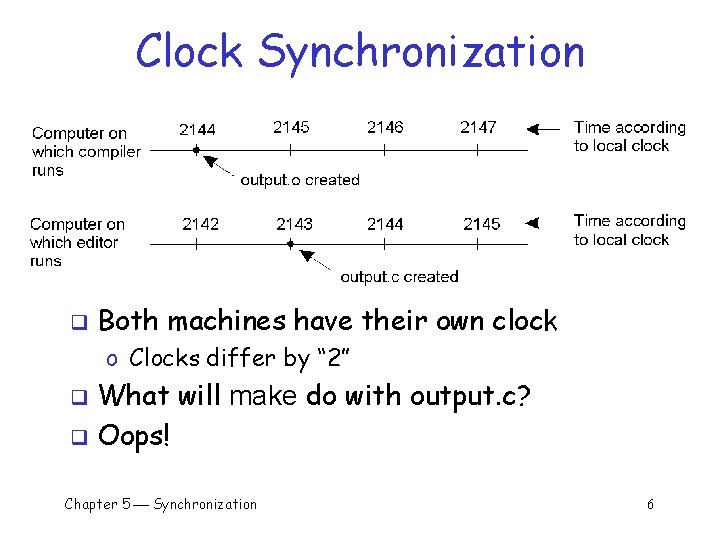 Clock Synchronization q Both machines have their own clock o Clocks differ by “