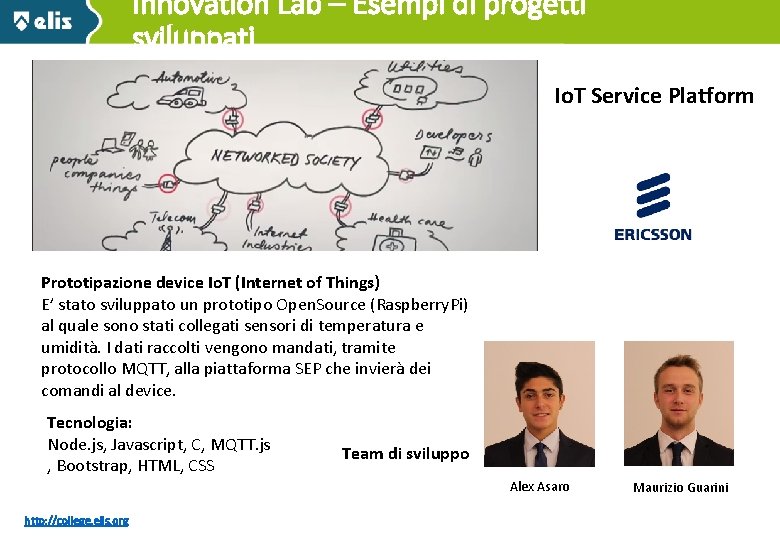 Innovation Lab – Esempi di progetti sviluppati Io. T Service Platform Prototipazione device Io.