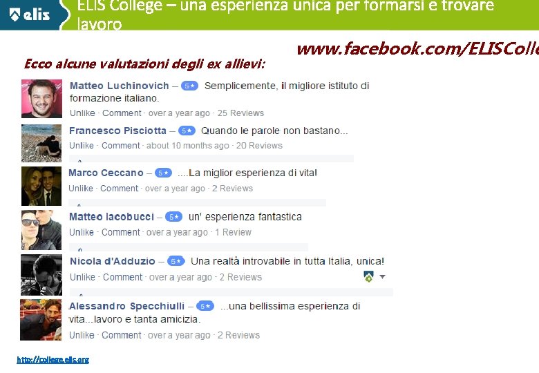 ELIS College – una esperienza unica per formarsi e trovare 15/01/14 lavoro www. facebook.