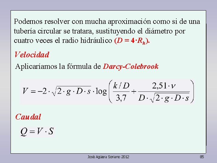 Podemos resolver con mucha aproximación como si de una tubería circular se tratara, sustituyendo