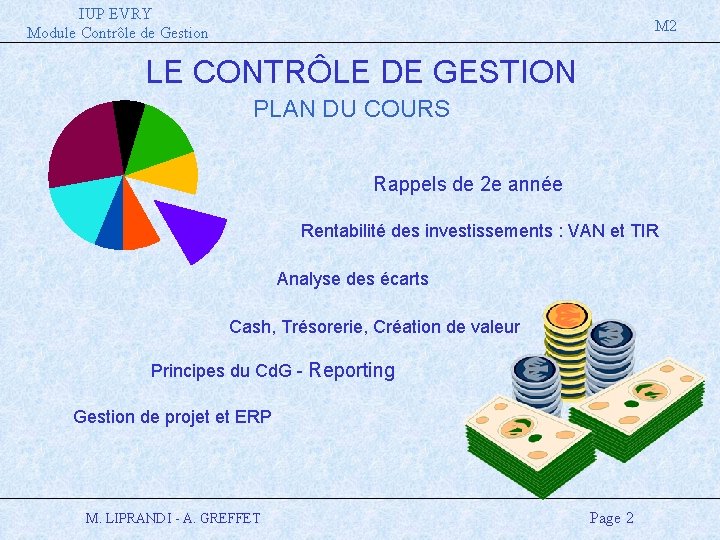 IUP EVRY Module Contrôle de Gestion M 2 LE CONTRÔLE DE GESTION PLAN DU