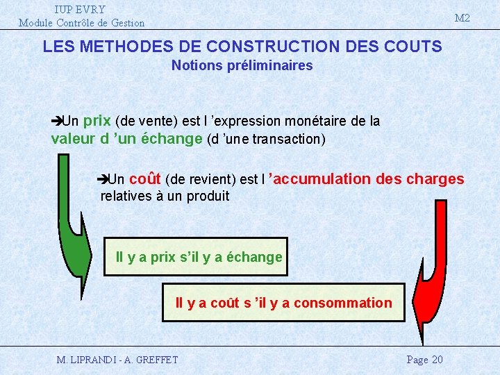 IUP EVRY Module Contrôle de Gestion M 2 LES METHODES DE CONSTRUCTION DES COUTS