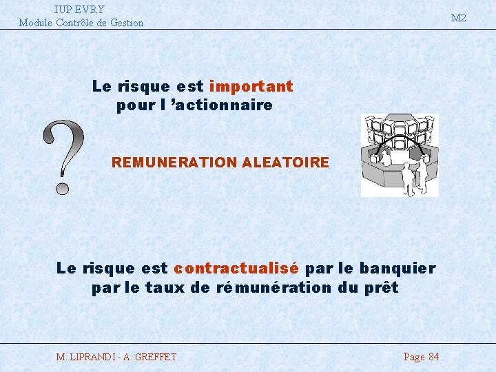 IUP EVRY Module Contrôle de Gestion M 2 Le risque est important pour l