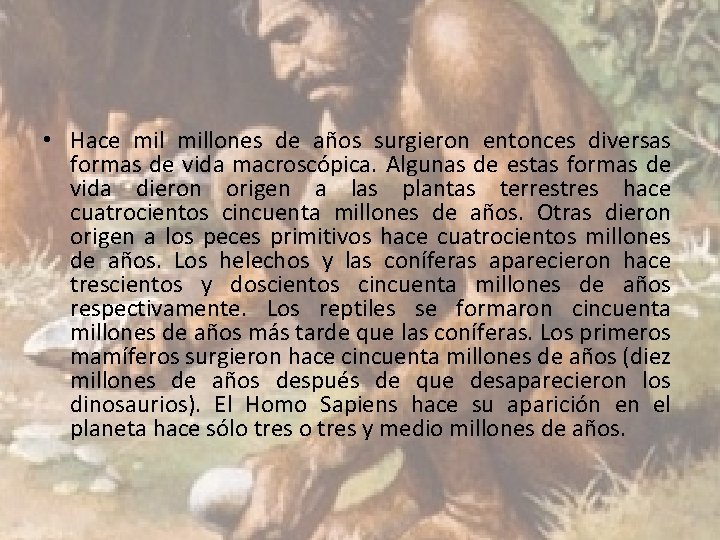  • Hace millones de años surgieron entonces diversas formas de vida macroscópica. Algunas