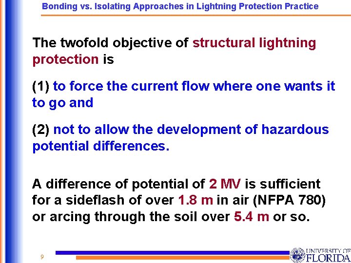 Bonding vs. Isolating Approaches in Lightning Protection Practice The twofold objective of structural lightning Bonding vs. Isolating Approaches in Lightning Protection Practice The twofold objective of structural lightning