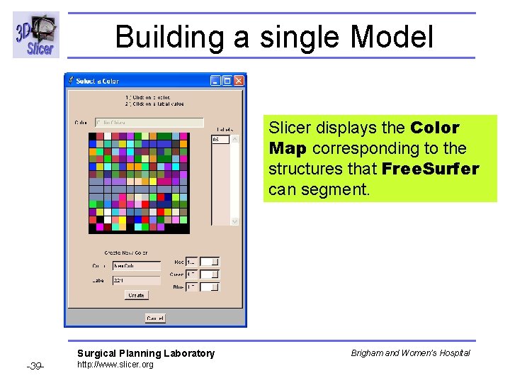 Building a single Model Slicer displays the Color Map corresponding to the structures that