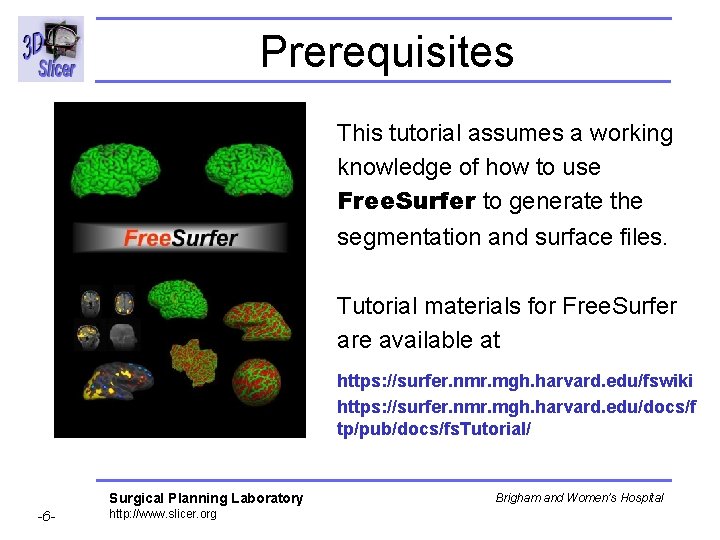 Prerequisites This tutorial assumes a working knowledge of how to use Free. Surfer to