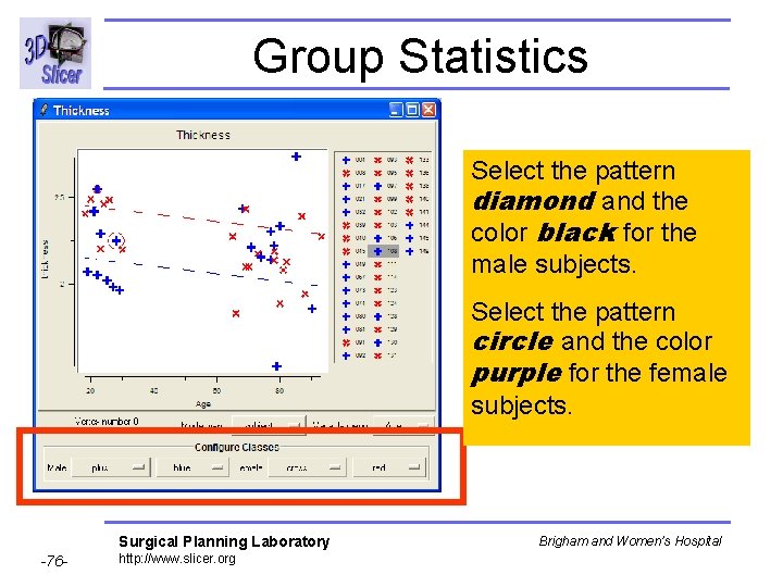 Group Statistics Select the pattern diamond and the color black for the male subjects.