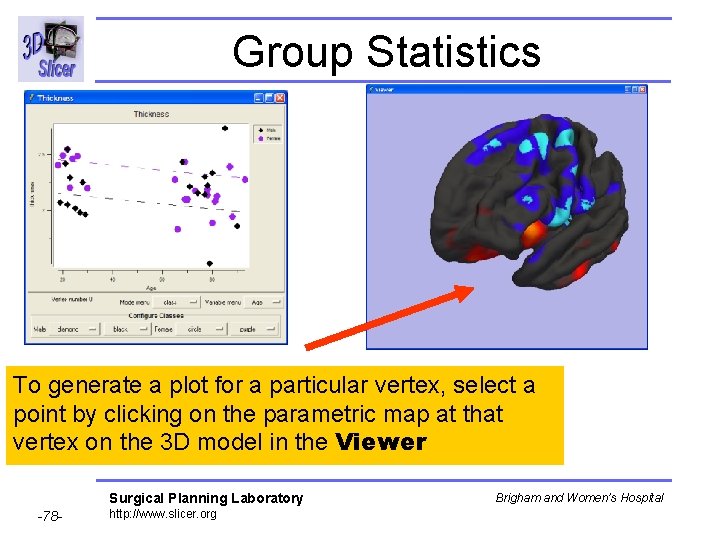 Group Statistics To generate a plot for a particular vertex, select a point by