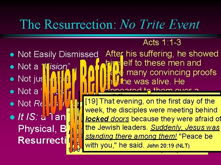 The Resurrection: No Trite Event Acts 1: 1 -3 l Not Easily Dismissed After