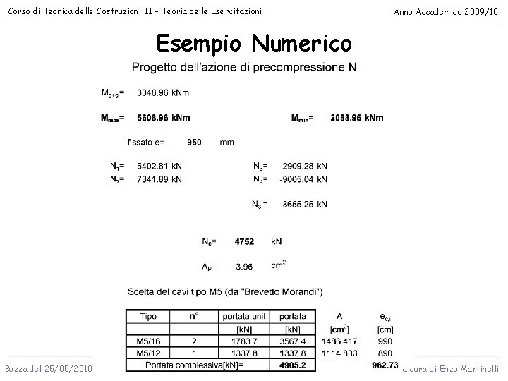 Corso di Tecnica delle Costruzioni II - Teoria delle Esercitazioni Anno Accademico 2009/10 Esempio