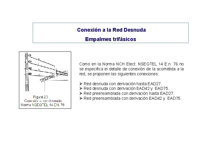  Conexión a la Red Desnuda Empalmes trifásicos Como en la Norma NCH Elect.