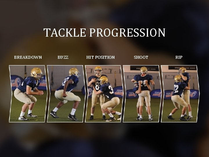 TACKLE PROGRESSION BREAKDOWN BUZZ HIT POSITION SHOOT RIP 