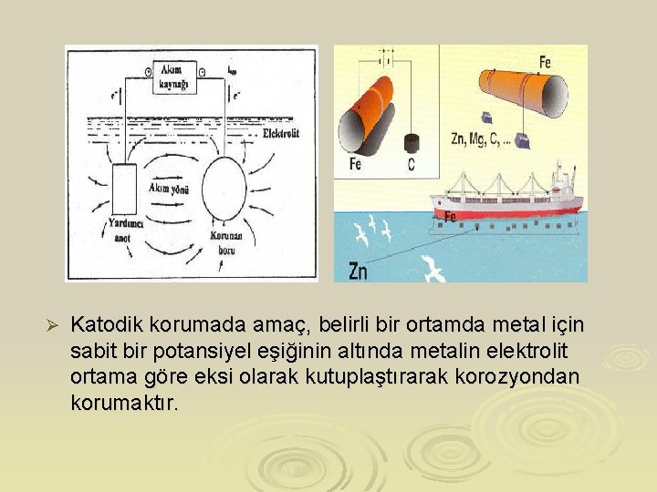 Ø Katodik korumada amaç, belirli bir ortamda metal için sabit bir potansiyel eşiğinin altında