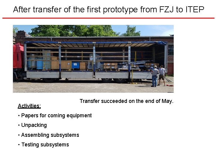 After transfer of the first prototype from FZJ to ITEP Activities: Transfer succeeded on