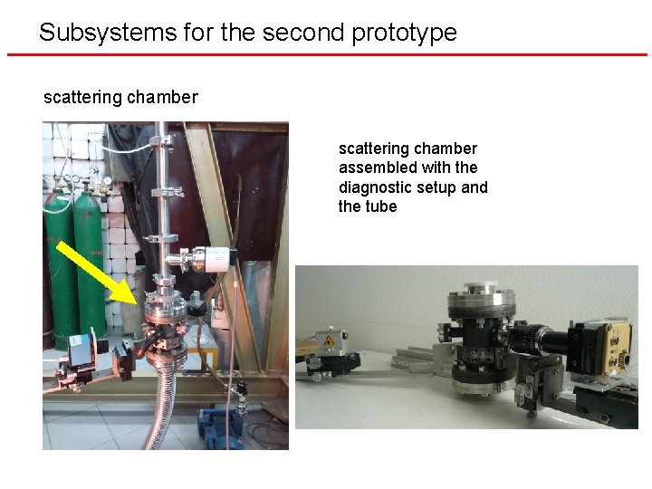 Subsystems for the second prototype scattering chamber assembled with the diagnostic setup and the
