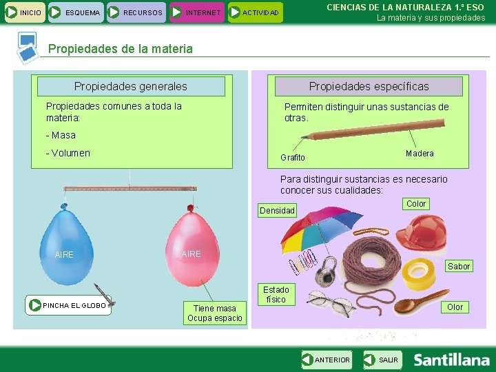 INICIO ESQUEMA RECURSOS INTERNET CIENCIAS DE LA NATURALEZA 1. º ESO La materia y