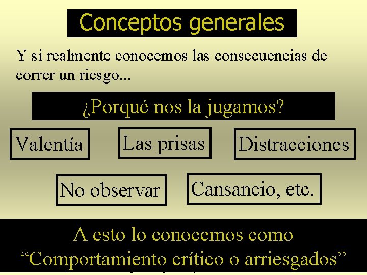 Conceptos generales Y si realmente conocemos las consecuencias de correr un riesgo. . .