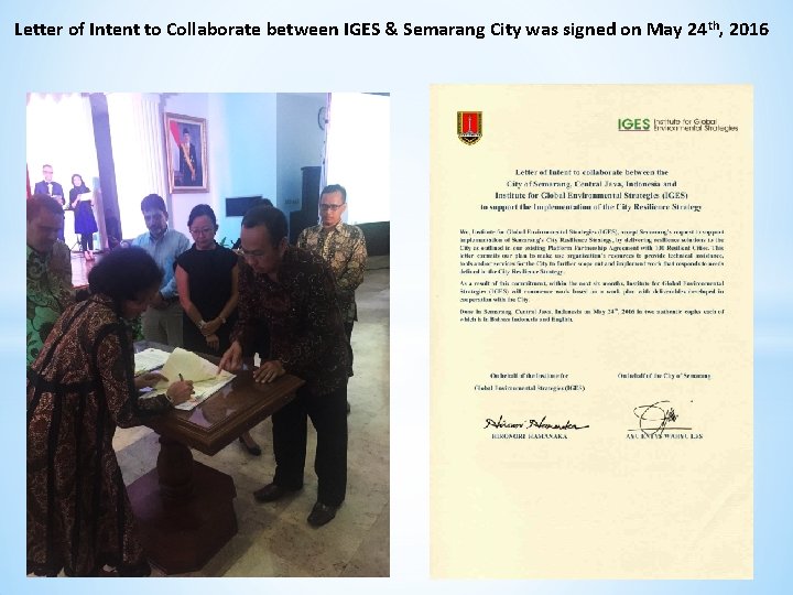 Letter of Intent to Collaborate between IGES & Semarang City was signed on May