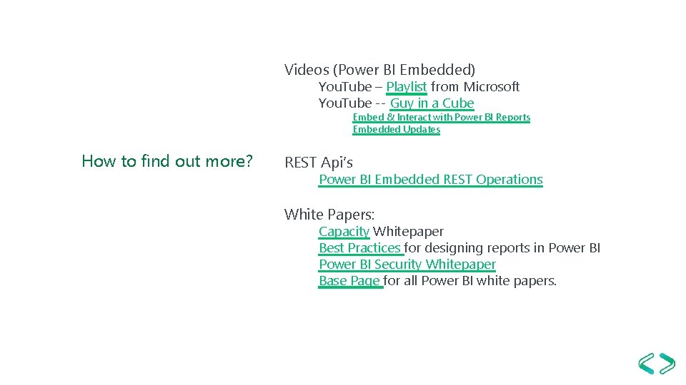 Videos (Power BI Embedded) You. Tube – Playlist from Microsoft You. Tube -- Guy