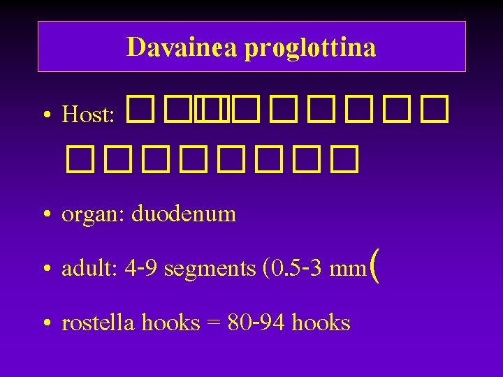 Davainea proglottina • Host: ������� • organ: duodenum • adult: 4 -9 segments (0. Davainea proglottina • Host: ������� • organ: duodenum • adult: 4 -9 segments (0.