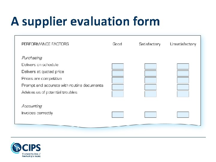 A supplier evaluation form A supplier evaluation form