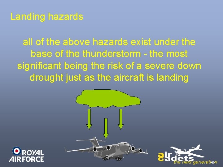 Landing hazards all of the above hazards exist under the base of the thunderstorm