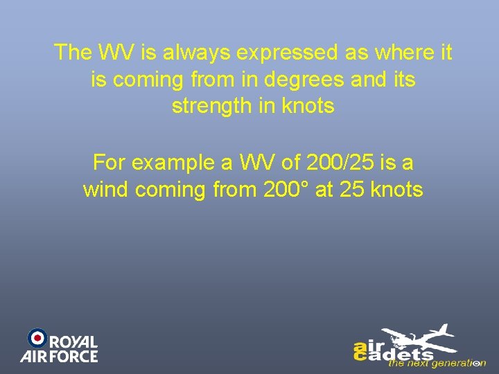 The WV is always expressed as where it is coming from in degrees and