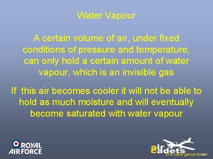 Water Vapour A certain volume of air, under fixed conditions of pressure and temperature,