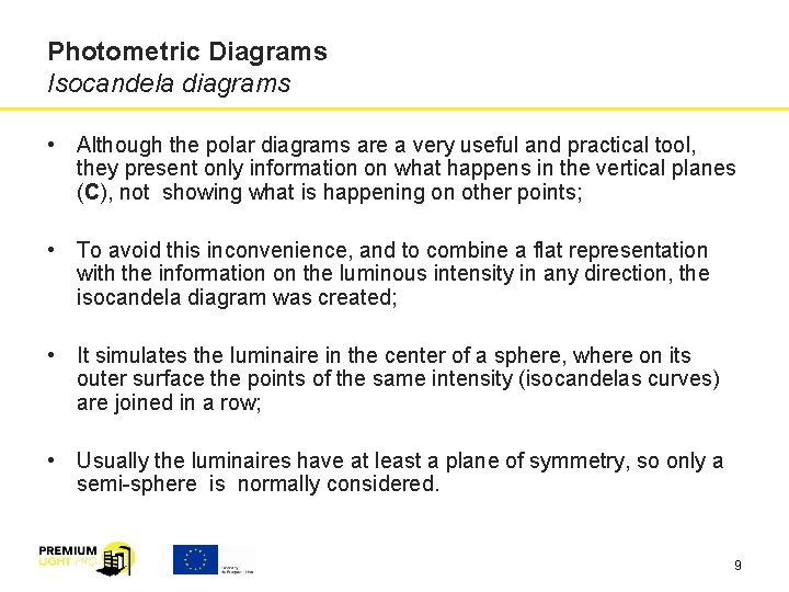 Photometric Diagrams Isocandela diagrams • Although the polar diagrams are a very useful and