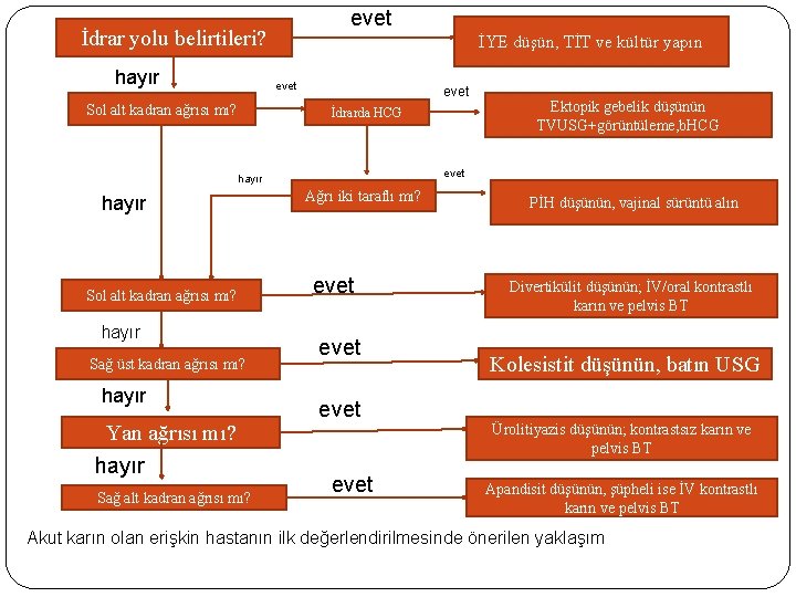 evet İdrar yolu belirtileri? hayır İYE düşün, TİT ve kültür yapın evet Sol alt