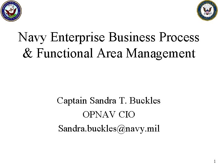 Navy Enterprise Business Process & Functional Area Management Captain Sandra T. Buckles OPNAV CIO