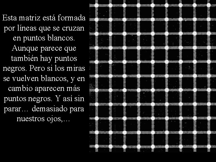 Esta matriz está formada por líneas que se cruzan en puntos blancos. Aunque parece