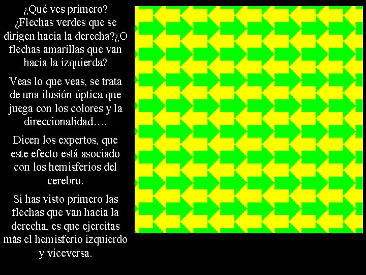 ¿Qué ves primero? ¿Flechas verdes que se dirigen hacia la derecha? ¿O flechas amarillas