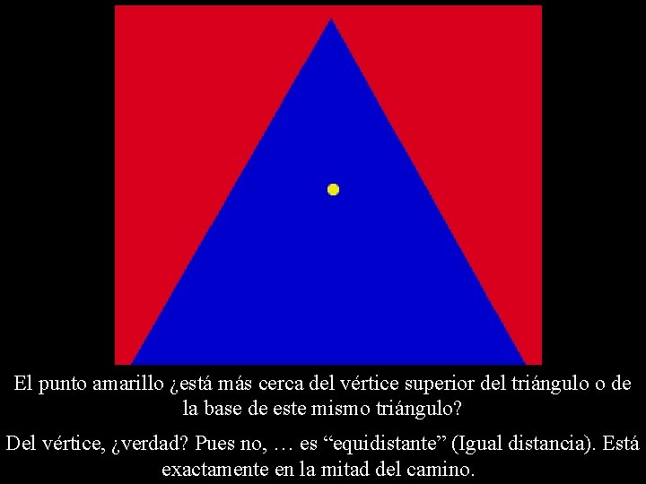 El punto amarillo ¿está más cerca del vértice superior del triángulo o de la