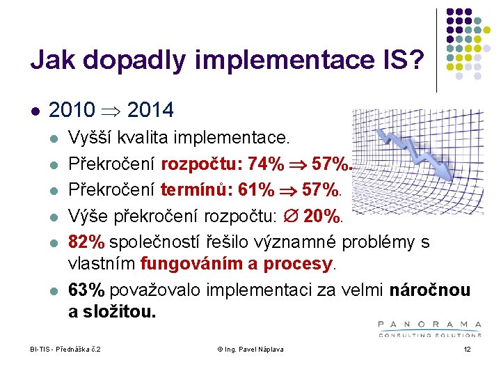 Jak dopadly implementace IS? l 2010 2014 l l l Vyšší kvalita implementace. Překročení