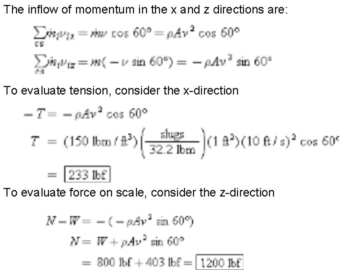 The inflow of momentum in the x and z directions are: To evaluate tension,