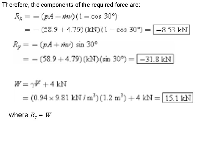 Therefore, the components of the required force are: where Rz = W 