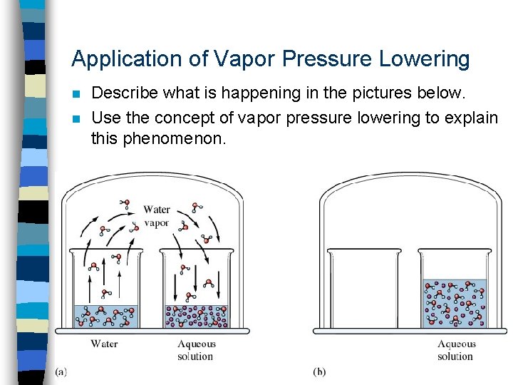 Application of Vapor Pressure Lowering n n Describe what is happening in the pictures