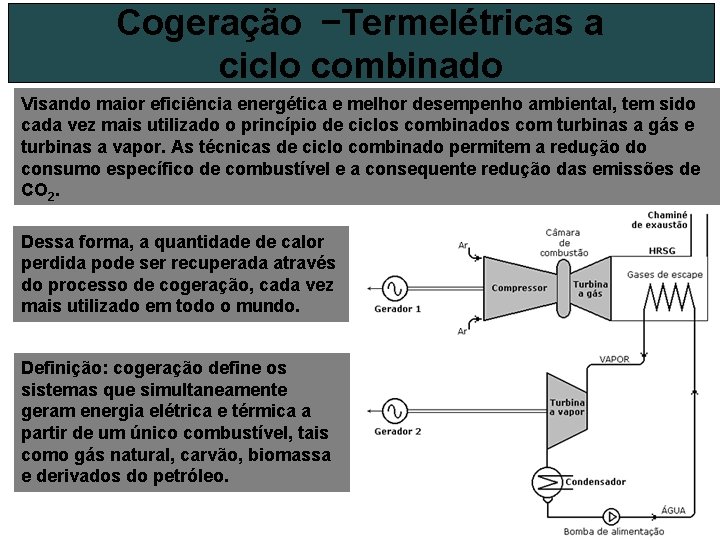 Cogeração –Termelétricas a ciclo combinado Visando maior eficiência energética e melhor desempenho ambiental, tem