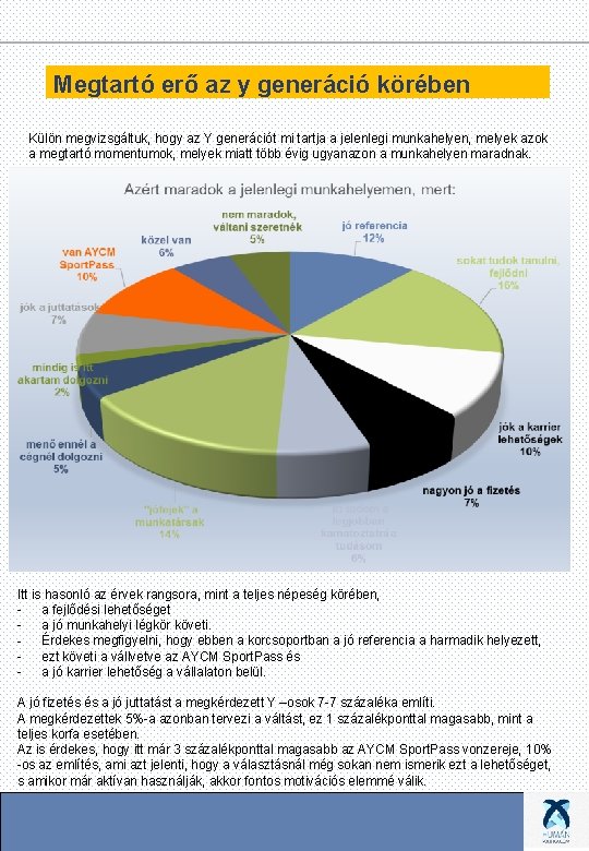 Megtartó erő az y generáció körében Külön megvizsgáltuk, hogy az Y generációt mi tartja